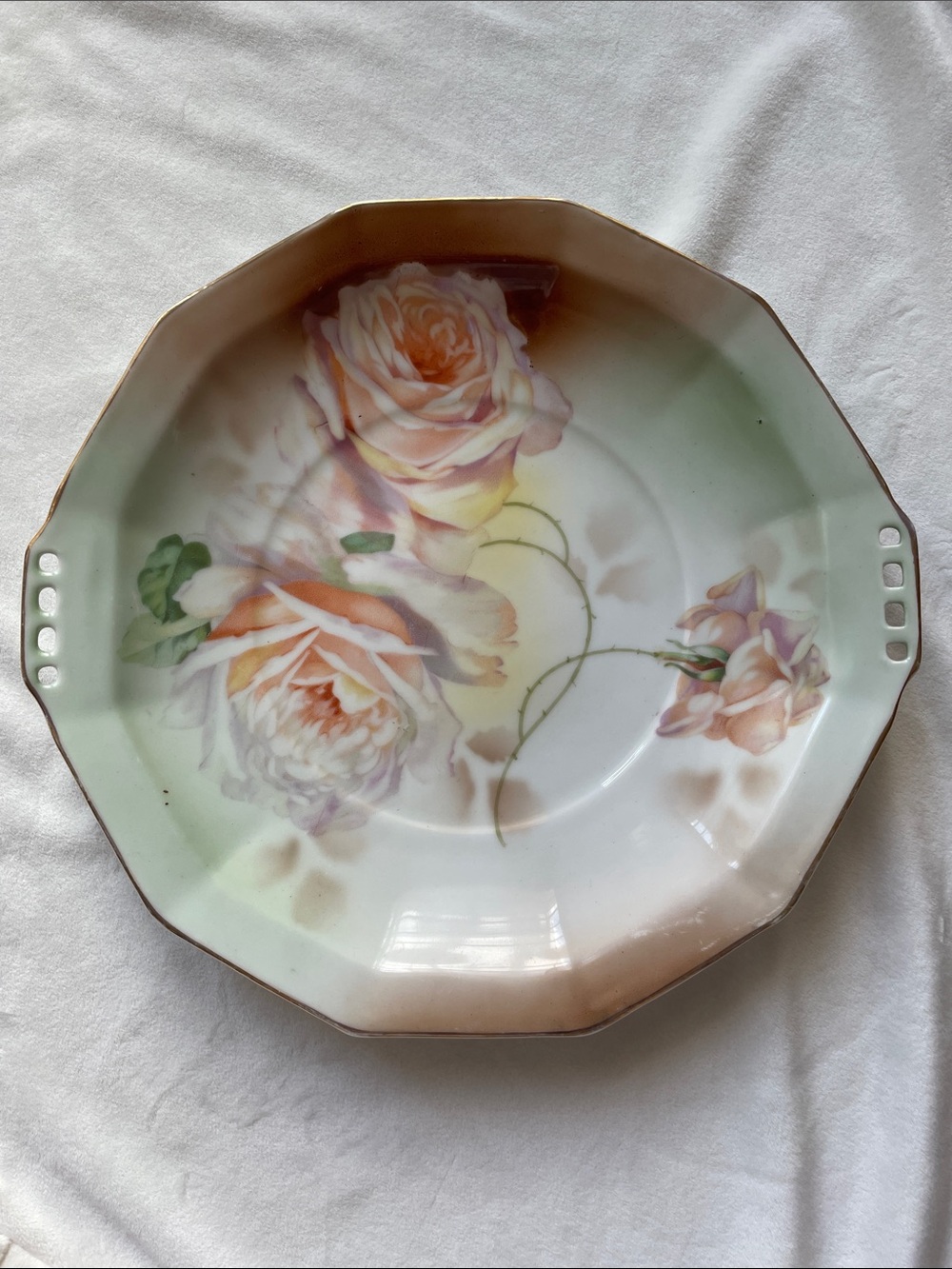 Antique/ Vintage Royal Rudolstadt Prussia Cake Platter Peach Roses